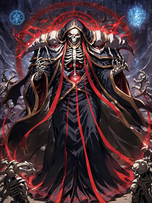 //Quality,
masterpiece, best quality, detailed
,//Character,
,ainz ooal gown \(overlord\), 1boy, solo, red eyes, skull, skeleton, glowing
,//Fashion,
hood, shoulder armor, robe
,//Background,
foggy plain
,//Others,
magic chant, magic circle, laughing loudly