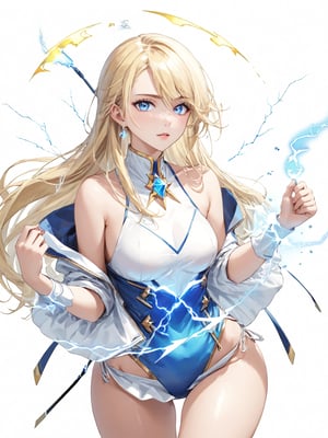 score_9,score_8_up,score_7_up,score_6_up, masterpiece, best quality, 8k, 8k UHD, ultra-high resolution, ultra-high definition, highres
,//Character, 
1girl, solo, long hair, blonde hair, blue eyes
,//Fashion, 

,//Background, white_background
,//Others, ,Expressiveh, 
lightning magic charging