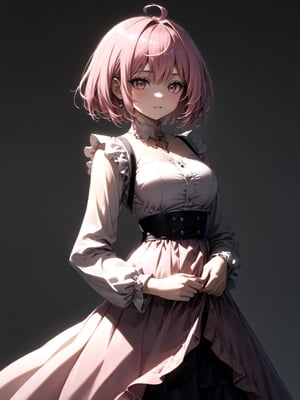 best quality, 8k, 8k UHD, ultra-high resolution, ultra-high definition, highres
,//Character, 
1girl, solo
,//Fashion, 
,//Background, 
,//Others, ,Expressiveh, 
Alural, short hair, pink hair, pink eyes, dress, Female alchemist mixing potions in a cluttered workshop, scrolls with strange symbols, focused expression, vial with swirling black liquid