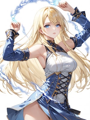 score_9,score_8_up,score_7_up,score_6_up, masterpiece, best quality, 8k, 8k UHD, ultra-high resolution, ultra-high definition, highres
,//Character, 
1girl, solo, long hair, blonde hair, blue eyes
,//Fashion, 

,//Background, white_background
,//Others, ,Expressiveh, 
lightning magic charging