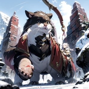 1Girl, battles with hamsters, snowy mountains, Frieren who unleash attack magic,Frieren
