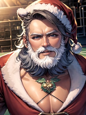 masterpiece,best quality,highly detailed,Santa man, solo, white beard , Change of pace, tennis, tennis court