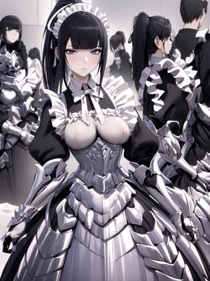 //Quality,
masterpiece, best quality, detailed
,//Character,
1girl, solo
,//Fashion,
,//Background,
,//Others,
,narberal gamma \(overlord\), 1girl, long hair, black hair, glay eyes, bangs, ponytail, medium breats, ribbon, bow, maid, dress, armor, gloves