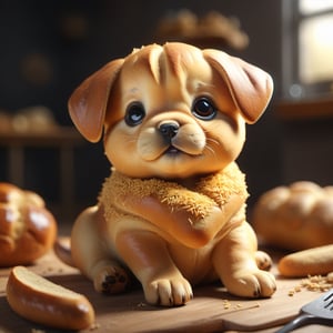 ultra detailed 8k cg,  a puppy made of bread,animal shaped bread,full_body:1.2,detailmaster2,
macro photography, trending on artstation, sharp focus, studio photo,foodstyle