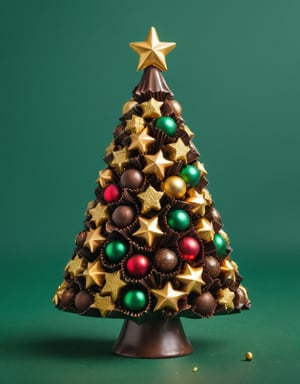 a detailed photo of a christmas tree made of colorful chocolate ,golden stars decration ,(((isolated on a plain green background))),
macro photography, hyper detailed, trending on artstation, sharp focus, studio photo,8K,detailmaster2,christmas,cinematic  moviemaker style