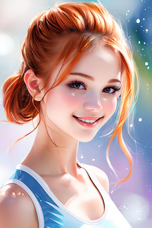 ek_art_b00ster, a pencil sketch of 1girl in pastel art blended with alcohol ink style, ginger long hair, chignon, kind smile, a mesmerizing beautiful face, rhythmic gymnastics uniform, unreal engine rendering, masterpiece, best quality