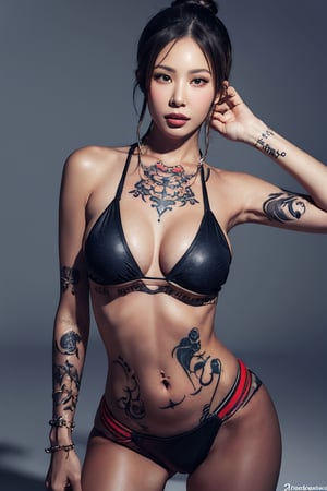 tattoo, 1girls, dragontattoo, modelpose, realistic, body_tattoo, background_beach, 8k, colorful, bikini, yakuza_tattoo, tatoo, seaside,jessilorashy