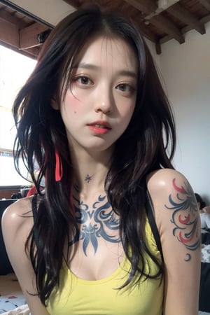 tattoo, 1girls, dragontattoo, modelpose, realistic, sports, sportswear, sportswear, korean, bodytattoo, background_city, longhair, 8k, perfect, colorfull, Korea,High detailed ,Color magic