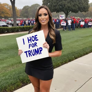 lauren boebert holding a sign that reads "I hoe for Trump"