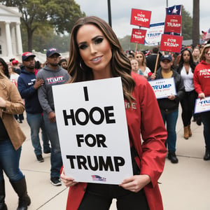 lauren boebert holding a sign that reads "I hoe for Trump"
