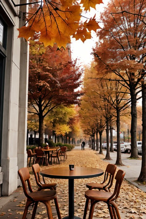 fall,autumn,fall_leaves,urban street,cafe(parasol,table and chair),