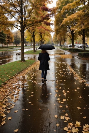 fall,autumn,fall_leaves,urban street,rainy day,