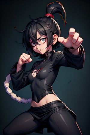 (Pixel art, 2D, pixel:1.4), 1girl, style of Mike Mignola,  gris grimly, irenhorrors, intricate, extremely detailed, Anime Style, Kung Fu, kungfu master cloth, traditional ink style, Taiji, ink, dynamic movement, dynamic pose, (best quality, masterpiece:1.4), clenched hands,
