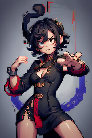 (Pixel art, 2D, pixel:1.5), 1girl, style of Mike Mignola,  gris grimly, irenhorrors, intricate, extremely detailed, Anime Style, Kung Fu, kungfu master cloth, traditional ink style, Taiji, ink, dynamic movement, dynamic pose, (best quality, masterpiece:1.4), clenched hands,