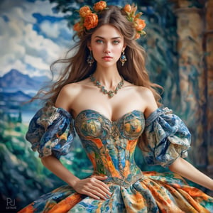 beautiful model, in a beautiful dress, in the style of Peter Lik and Paul Cezanne,  inspired by Cyprus colors, futuristic rococo, , Watercolor, trending on artstation, sharp focus, studio photo, intricate details, highly detailed, ,3d style,DonML1quidG0ldXL 