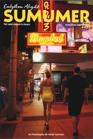 A cover of a magazine , simplicissimus style. sultry blonde bombshell, hair styled in a Farrah Fawcett-esque flip, sashays down the vibrant sidewalk under the warm glow of neon lights. A snug yellow sundress hugs her curves as she confidently strides through the bustling street, high heels clicking out the rhythm. Retro-style billboards and neon signs create a lively backdrop as she disappears into the crowded summer night scene.