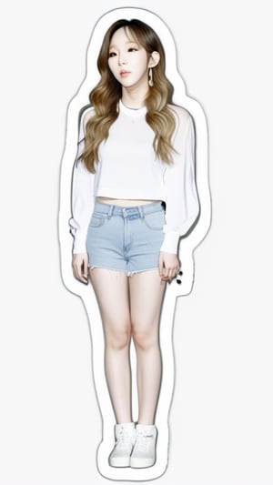 sticker,white background,1girl, perfact hand, taeyeon, asian, korean,full body