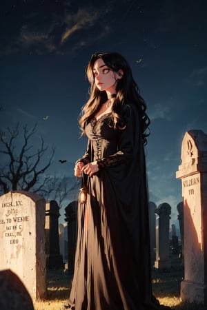 (masterpiece, best quality:1.2), full body shot, 16K, intricate details, highest resolution, perfect night time, holding a old 1800s lantern, unreal engine, detailed scene, a beautiful haunting young girl, pale skin, (extremely long black hair), hair flowing with the eerie wind, nice natural breasts, wide hips with thicker tighs, candid shot, cemetery, standing by a few tombstones, wearing a victorian black gown, choker, halloween theme, SAM YANG, Detailedface, Detailedeyes, perfecteyes,Detailedface,SAM YANG,Detailedeyes,Nighttime,Night