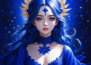 (sacred girl),(ultra-fine deep ultramarine HDR),extremely delicated and beautiful,8K,(deep ultramarine painting:1.2),(Pointillism),