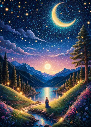 Colored pencils illustration style,(sacred night),(ultra-fine Pointillism),extremely delicated and beautiful,8K,