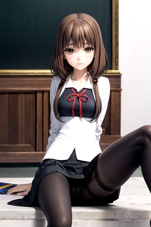 //Quality,
masterpiece, best quality
,//Character,
1girl, solo
,//Fashion, 
,//Background,
white_background
,//Others,
,spread legs, 
,brown hair, light blush, brown eyes, long hair, twintails,school uniform, black dress, red ribbon, black pantyhose