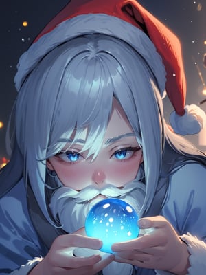 ultra realistic 8k cg, cinematic lighting, cool face, cool eyes, Santa playing with a hamster, sloppy face,shigure \(blue archive\)