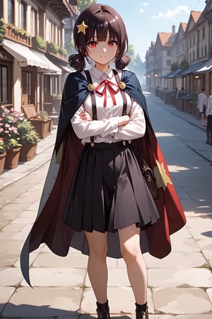 score_9, score_8_up, score_7_up, source_anime, masterpiece, best quality, 8k, 8k UHD, ultra-high resolution, ultra-high definition, highres, cinematic lighting
,//Character, 
1girl, solo, CTIANKOME
,//Fashion, 
suspender skirt, dress shirt, cape, long sleeves, red ribbon
,//Background, 
,//Others, ,Expressiveh,
