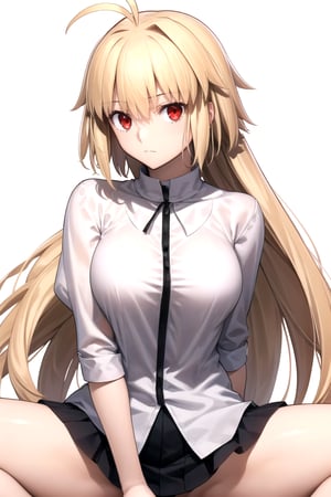 //Quality,
masterpiece, best quality
,//Character,
1girl, solo
,//Fashion, 
,//Background,
white_background
,//Others,
,spread legs, 
,arcueid, blonde hair, red eyes, long hair, very long hair, bangs, ahoge, sidelocks
