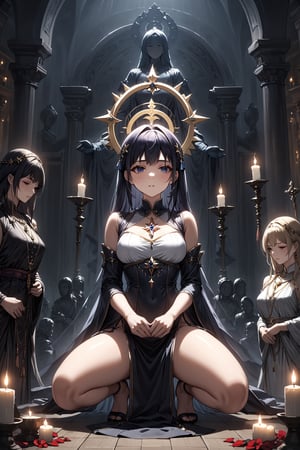 masterpiece, best quality, 8k, 8k UHD, ultra-high resolution, ultra-high definition, highres, cinematic lighting
,//Character, 
1girl, solo
,//Fashion, 
,//Background, 
,//Others, ,Expressiveh, hentai, 
A young priestess kneeling before a dark altar, surrounded by ominous statues and flickering candles.