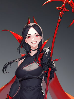 //Quality,
photo r3al, detailmaster2, masterpiece, photorealistic, 8k, 8k UHD, best quality, ultra realistic, ultra detailed, hyperdetailed photography, real photo
,//Character,
1girl, solo
,//Fashion,
,//Background,
,//Others,
,powerdef, sharp teeth, grin, holding scythe, red scythe, cross-shaped pupils