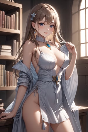 masterpiece, best quality, 8k, 8k UHD, ultra-high resolution, ultra-high definition, highres, cinematic lighting
,//Character, 
1girl, solo
,//Fashion, 
,//Background, 
,//Others, ,Expressiveh, hentai, 
A young magic caster girl practicing spells in a vast library filled with ancient tomes and magical artifacts.