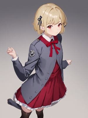 //Quality,
photo r3al, detailmaster2, masterpiece, photorealistic, 8k, 8k UHD, best quality, ultra realistic, ultra detailed, hyperdetailed photography, real photo
,//Character,
1girl, solo, nishikigi chisato, bob cut
,//Fashion,
hair ribbon, lycoris uniform, two-tone dress, red dress, grey dress, neck ribbon, long sleeves
,//Background,
,//Others,
,nishikigi chisato