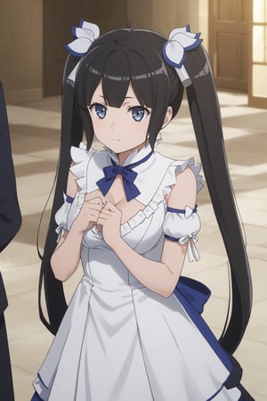 score_9,score_8_up,score_7_up,score_6_up, masterpiece, best quality, highres
,//Character, 
1girl,hestia, black hair, blue eyes,
twin tails/long hair, hair ornament
,//Fashion, 

,//Background, 
,//Others, ,Expressiveh, 
Female mage casting a barrier spell around a small town, magical energy flowing from her hands, townspeople watching in awe