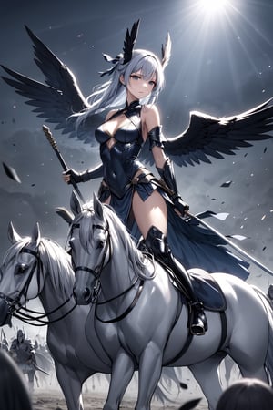 masterpiece, best quality, 8k, 8k UHD, ultra-high resolution, ultra-high definition, highres, cinematic lighting
,//Character, 
1girl, solo
,//Fashion, 
,//Background, 
,//Others, ,Expressiveh, hentai, 
A girl dressed as a valkyrie, riding a spectral horse through a battlefield filled with undead warriors.