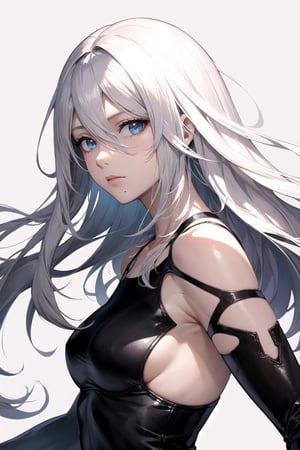 //Quality,
masterpiece, best quality
,//Character,
1girl, solo
,//Fashion,
,//Background,
white_background, simple_background, blank_background
,//Others,
,phSaber, ,a2_nierautomata, gloves, black gloves, elbow gloves, mole, tank top, hair between eyes, white hair, full_body