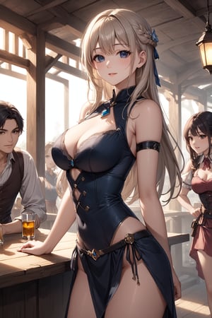 masterpiece, best quality, 8k, 8k UHD, ultra-high resolution, ultra-high definition, highres, cinematic lighting
,//Character, 
1girl, solo
,//Fashion, 
,//Background, 
,//Others, ,Expressiveh, hentai, 
A group of diverse adventurer girls examining a quest board in a bustling fantasy tavern.