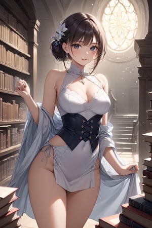 masterpiece, best quality, 8k, 8k UHD, ultra-high resolution, ultra-high definition, highres, cinematic lighting
,//Character, 
1girl, solo
,//Fashion, 
,//Background, 
,//Others, ,Expressiveh, hentai, 
A young magic caster girl practicing spells in a vast library filled with ancient tomes and magical artifacts.