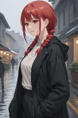 score_9,score_8_up,score_7_up,score_6_up, masterpiece, best quality, highres
,//Character, 
1girl,makima_v1, red hair, ringed eyes, braided ponytail
,//Fashion, 

,//Background, 
,//Others, ,Expressiveh,2b-Eimi, 
A girl in summer clothes caught in unexpected rain, her clothes clinging slightly.
