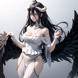 //Quality,
masterpiece, best quality
,//Character,
1girl, solo
,//Fashion,
,//Background,
white_background
,//Others,
,al1, demon horns, white gloves, white dress, bare shoulders, detached collar, cleavage, slit pupils, black wings, feathered wings, low wings,white dress