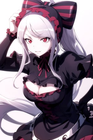 //Quality,
masterpiece, best quality
,//Character,
1girl, solo
,//Fashion,
,//Background,
white_background
,//Others,
,shalltear bloodfallen, frilled dress, gothic, bonnet, hair bow, fang out