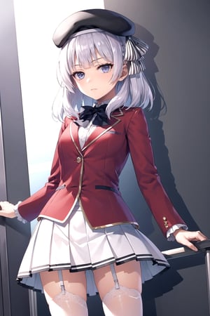 //Quality,
masterpiece, best quality
,//Character,
1girl, solo
,//Fashion,
,//Background,
white_background, simple_background
,//Others,
,aaarisu, medium hair, braid, blunt bangs, beret, black headwear, hat ribbon, blue bowtie, red jacket, blazer, long sleeves, white skirt, pleated skirt, garter straps, white thighhighs