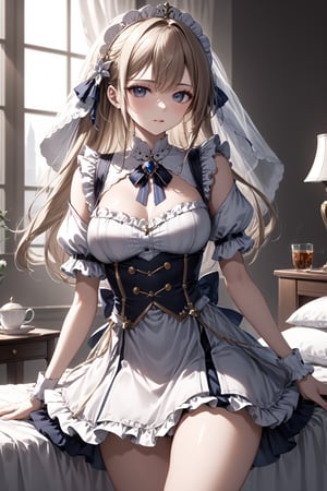masterpiece, best quality, 8k, 8k UHD, ultra-high resolution, ultra-high definition, highres, cinematic lighting
,//Character, 
1girl, solo
,//Fashion, 
,//Background, 
,//Others, ,Expressiveh, hentai, cowboy_shot, female focus, 
A girl in a maid uniform serving tea to skeletal overlords in an opulent meeting room.