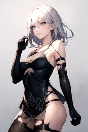 //Quality,
masterpiece, best quality
,//Character,
1girl, solo
,//Fashion,
,//Background,
white_background, simple_background, blank_background
,//Others,
,phSaber, ,a2_nierautomata, gloves, black gloves, elbow gloves, mole, tank top, hair between eyes