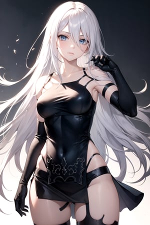 //Quality,
masterpiece, best quality
,//Character,
1girl, solo
,//Fashion,
,//Background,
white_background, simple_background, blank_background
,//Others,
,phSaber, ,a2_nierautomata, gloves, black gloves, elbow gloves, mole, tank top, hair between eyes, white hair, cowboy_shot