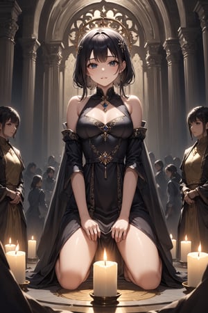 masterpiece, best quality, 8k, 8k UHD, ultra-high resolution, ultra-high definition, highres, cinematic lighting
,//Character, 
1girl, solo
,//Fashion, 
,//Background, 
,//Others, ,Expressiveh, hentai, 
A young priestess kneeling before a dark altar, surrounded by ominous statues and flickering candles.