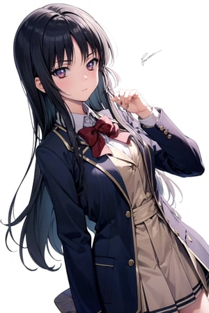 //Quality,
masterpiece, best quality
,//Character,
1girl, solo
,//Fashion,
,//Background,
white_background, simple_background
,//Others,
,Suzune Horikita, school_uniform