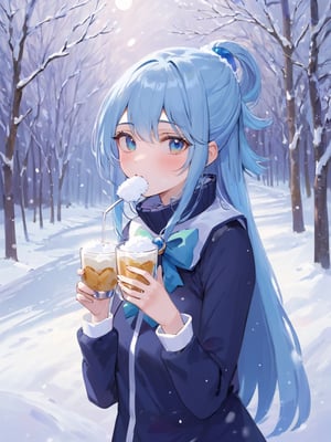 (masterpiece,top quality,best quality,official art,beautiful and aesthetic:1.2),1girl, snow tasting,ksaqua