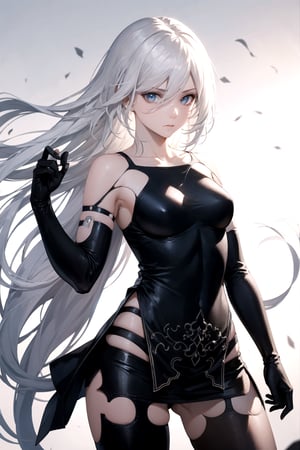 //Quality,
masterpiece, best quality
,//Character,
1girl, solo
,//Fashion,
,//Background,
white_background, simple_background, blank_background
,//Others,
,phSaber, ,a2_nierautomata, gloves, black gloves, elbow gloves, mole, tank top, hair between eyes, white hair, cowboy_shot