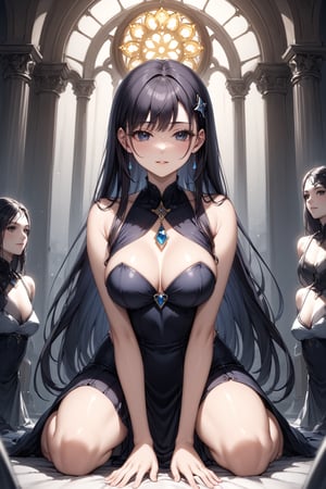 masterpiece, best quality, 8k, 8k UHD, ultra-high resolution, ultra-high definition, highres, cinematic lighting
,//Character, 
1girl, solo
,//Fashion, 
,//Background, 
,//Others, ,Expressiveh, hentai, 
A young priestess kneeling before a dark altar, surrounded by ominous statues and flickering candles.