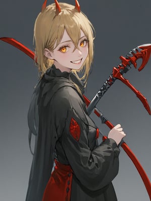 //Quality,
photo r3al, detailmaster2, masterpiece, photorealistic, 8k, 8k UHD, best quality, ultra realistic, ultra detailed, hyperdetailed photography, real photo
,//Character,
1girl, solo
,//Fashion,
,//Background,
,//Others,
,powerdef, sharp teeth, grin, holding scythe, red scythe, cross-shaped pupils